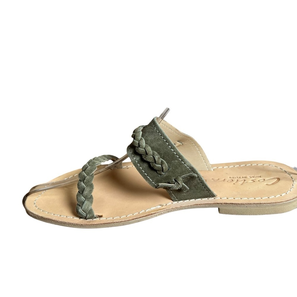 Costiera MADE IN ITALY Leather Sandals Green Suede Braided Flat Sz 37 (6.5-7 US) - Picture 4 of 10